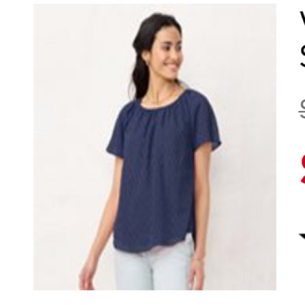 NWT LC Lauren Conrad navy eclipse flowy shirred top size XS